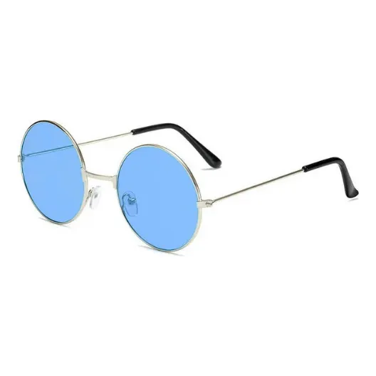 Anteojos De Sol Redondos Unisex Estilo Lennon Hippie Retro Lennon Azul Plateado