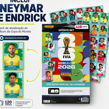 Kit Pack De Atualização Album Copa Do Mundo 2026 Panini – 120 Figurinhas Atualizadas – Neymar Endrick Fifa World Cup 2026