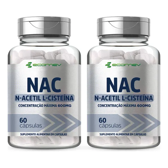 2x Nac N- Acetilcisteina 600mg Formula 120cápsulas Ecomev Sabor Sem Sabor
