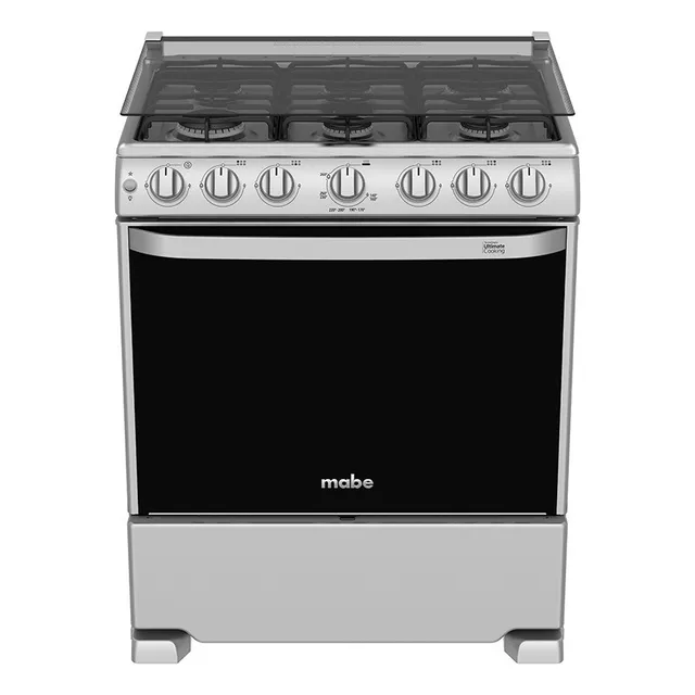 Estufa Mabe Em7657csis1 Gas Envasado 6 Quemadores Plateada Puerta Con Visor 126l