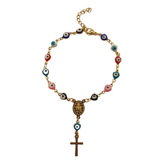 Pulsera Ojo Turco De Acero Inoxidable Con Dije De Cruz Pulsera Ojo Turco De Acero Inoxidable Con Dije De Cruz