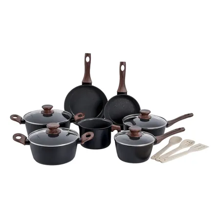 Jogo De Panelas De Cozinha Mimo Style Cook Fundo De Tripla Indução Com 10 Peças De Alumínio, Cerâmica, Madeira Black