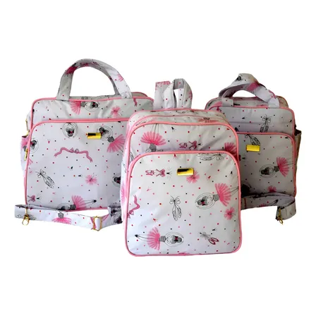 Kit de Bolsas Maternidade Rubi Baby Rosa Claro 3 Bailarina