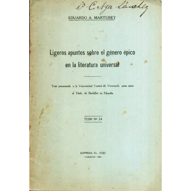 El Genero Epico La Literatura Eduardo Marturet Caracas 1924