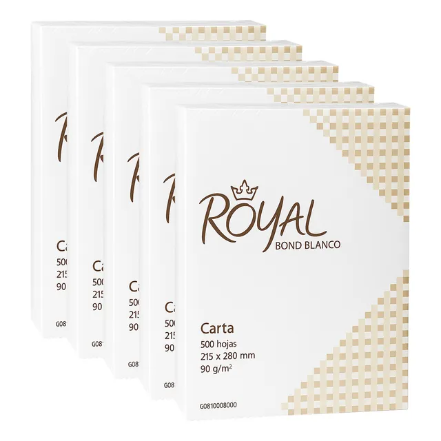Papel Bond 90gr Carta Royal 5 Paquetes De 500 Hojas Extra Bl Extra Blanco