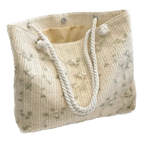 Bolsa De Mimbre Con Bordado De Flor