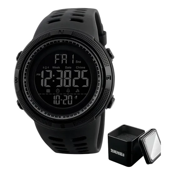 Reloj de pulsera Skmei 1251 de cuerpo color negro,fondo negro, digital, para hombre, con correa de poliuretano color negro, dial gris, minutero/segundero blanco y negro, bisel color negro