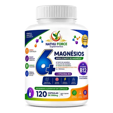 6 Magnésios +b12 Metilcobalamina 120 Capsúlas Nathu Force Vitalidade e Longevidade Bem Estar