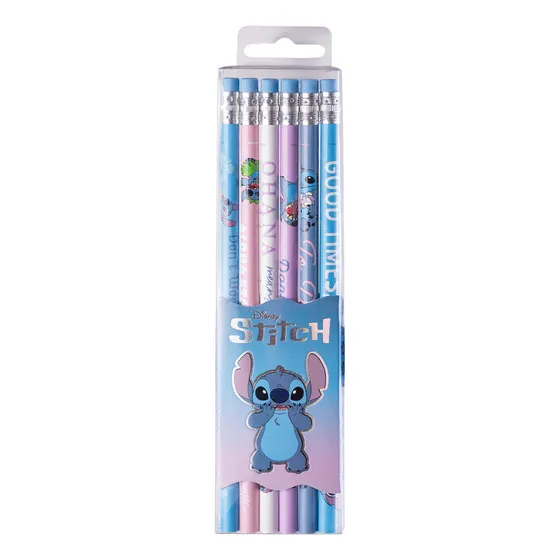 Set Lapices Hb 6u Stitch Mooving Maw Colegio Lilo Trazo Nengro