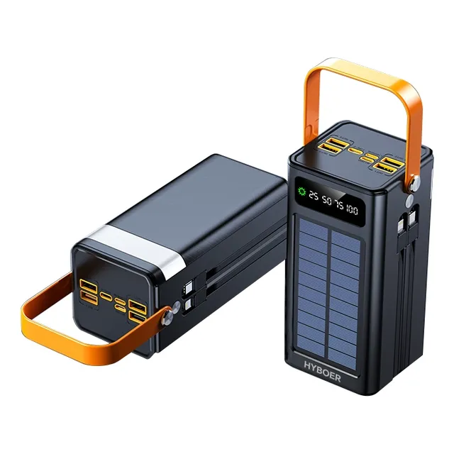 Power Bank 50000mah Batería Portátil Pila 150w Carga Rápida Hyboer Dx185 Con Cables Integrados, Banco De Energía Solar De Carga Con 7 Salidas Y 3 Entradas Color Negro