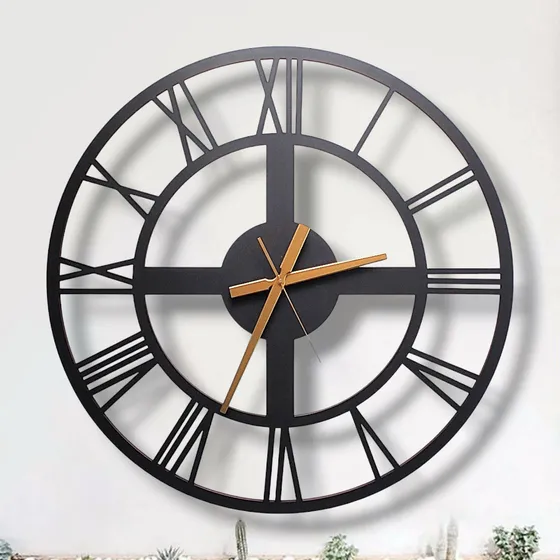 Reloj De Pared Calado Numeros Romanos Clasico 80cm Negro 9mm