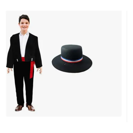Vestuario Traje Huaso Elegante Negro Y Blanco + Sombrero Negro 6