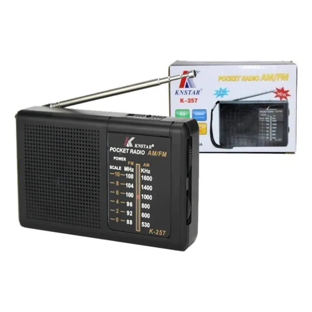 Radio portátil mini am fm parlante auriculares a pilas Knstar k-257 color negro
