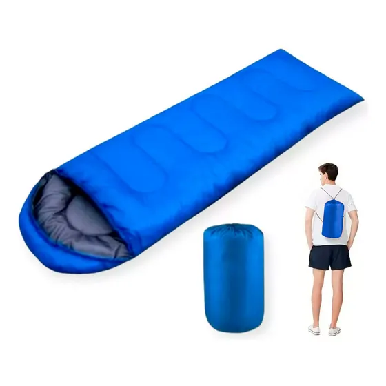 Bolsa De Dormir Termica Camping Campamento Liviana Capucha Color Azul Ubicación Del Cierre Derecho