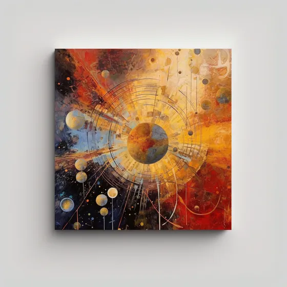 30x30cm Cuadro Abstracto Del Universo Y Esculturas Romanas