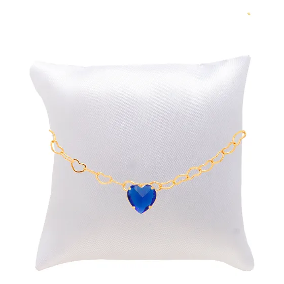 Pulseira Madrinha Pedra Azul Folheada + Almofadinha Comprimento 18 Diâmetro 18 Cm