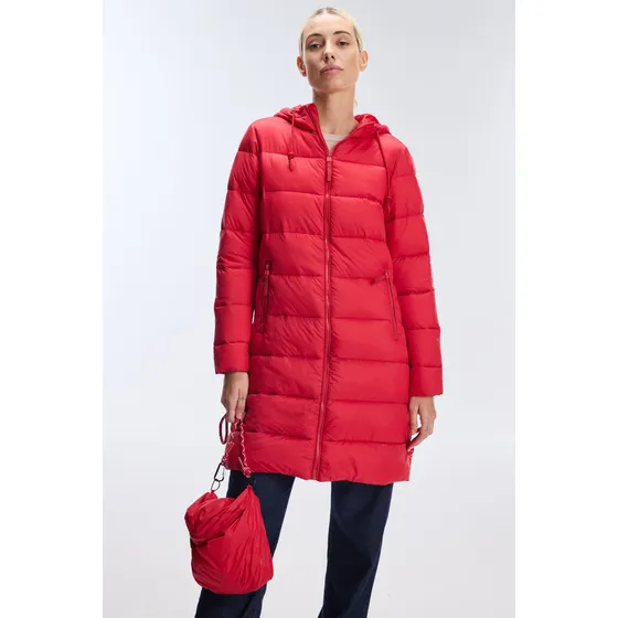 Campera Larga Liviana Con Capucha Rojo Mujer Portsaid