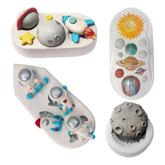 Formas De Silicone De Astronau Molde De Astronauta Kit 4 Pçs