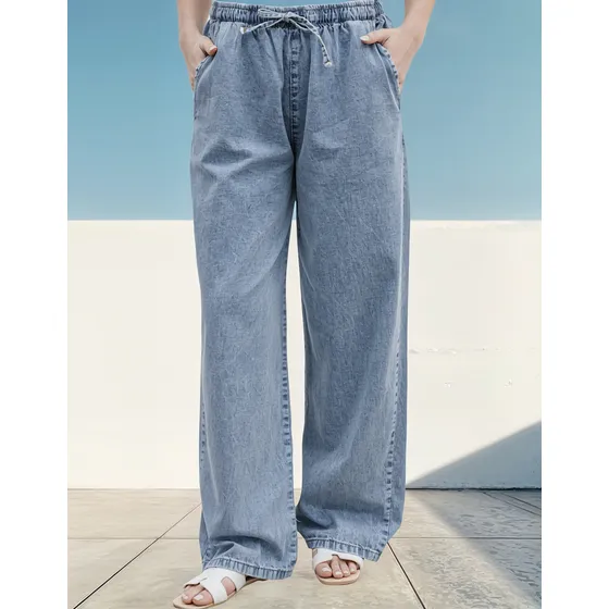 Palazzo Jean Pantalon Denim Tipo Pijama Elastico Tallegrande