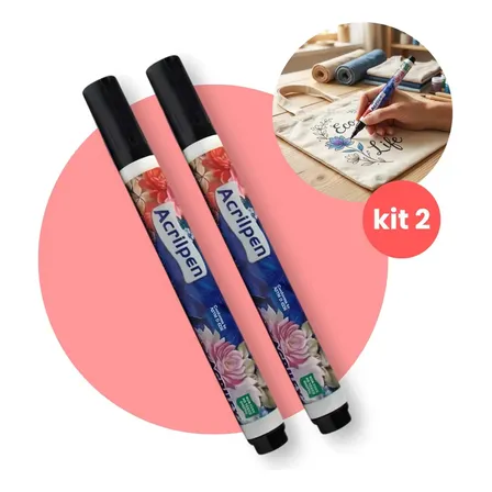 2 Canetas Para Tecido Acrilpen Acrilex Cor Preta Desenhar Cor Preto
