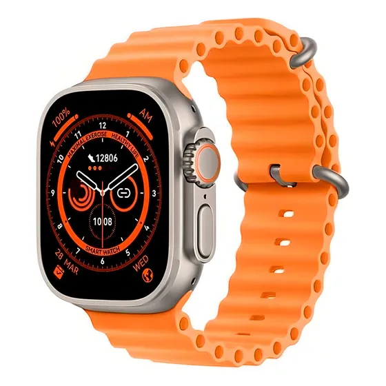 Smartwatch Digital 01smart T800 Ultra Séries 8 Caixa Prateado Pulseira Laranja