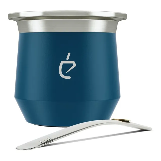 Mate Acero Inoxidable Combo Bombilla Premium Un Mate Azul