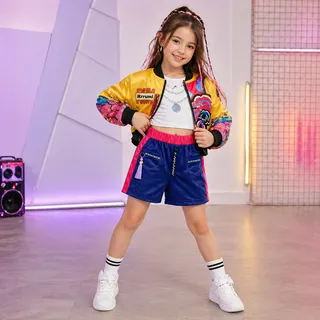 Fantasia Guerreiras Kpop Festa Pop Infantil Dança Palco Luxo Laranja G ( 140 )