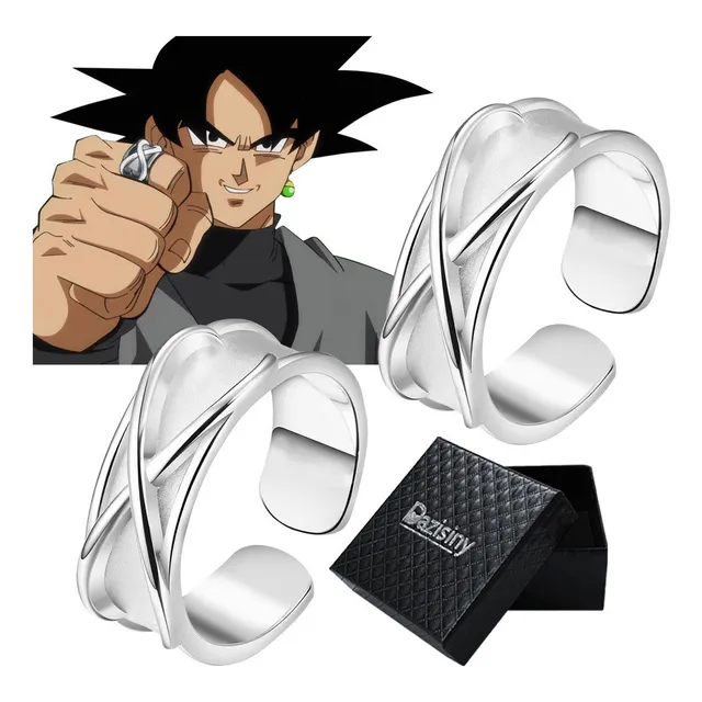 . Anillo De Dedo Super Negro Goku Son Tiempo Plata 2 Piezas
