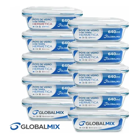 Kit 10 Potes Herméticos 640ml + Organização Premium Cozinha Azul-celeste