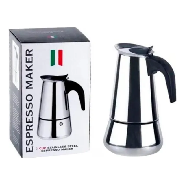 Cafeteras Italianas Café Expresso Moka Acero Estufas 2 Tazas Color Plateado