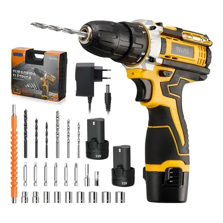 Furadeira Profissional Com Luz 2 Baterias 3/8 10mm Maleta Amarelo 127/220v 50hz/60hz