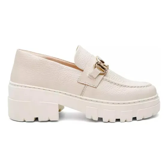 Zapato De Dama Mocasin De Vestir Gio Offwhite Cuero Legitimo
