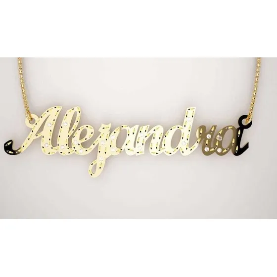 Gargantilla De Nombre En Oro Amarillo Con Cadena De 14k Con 