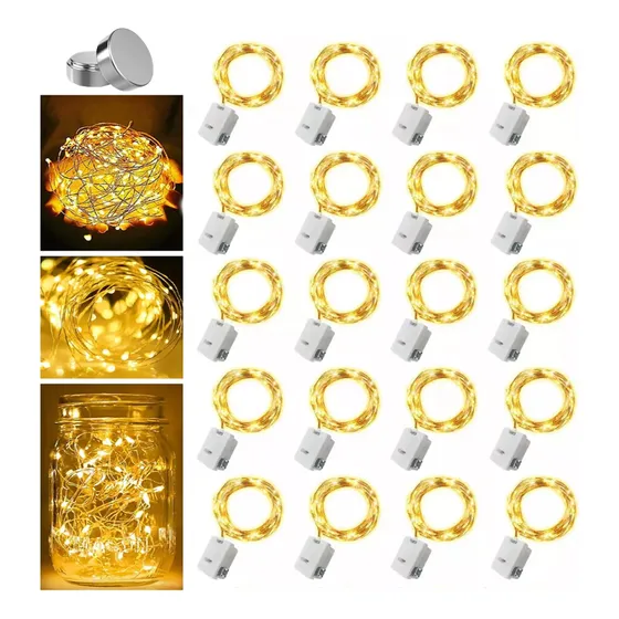 20pzs Cadena De Luces Hadas Con Pilas 2m 20 Luces Led Luces Blanco Cálido