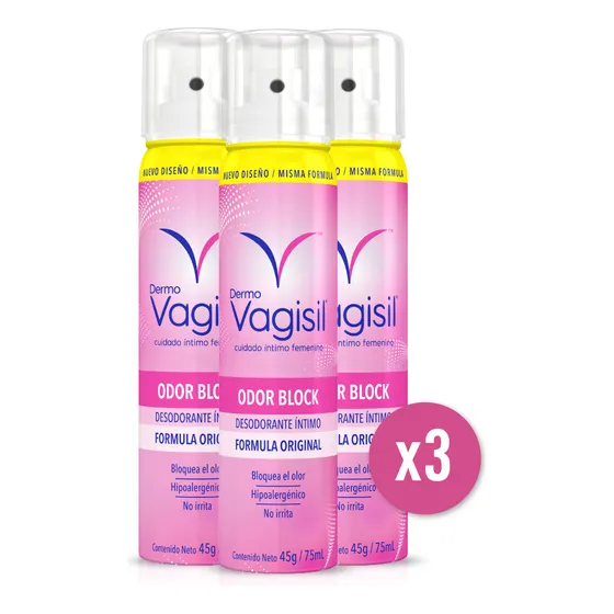 Desodorante íntimo Vagisil antitranspirante con tecnología odor block pack 3 unidades de 75 ml cada