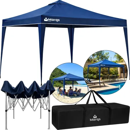 Tenda Gazebo Sanfonada Articulada Desmontável 3x3 Metros Marqs Home Impermeável Estrutura Aço Leve E Reforçada Proteção Solar Uv Chuva Vento Barraca Camping Praia Eventos Feira Carro Azul