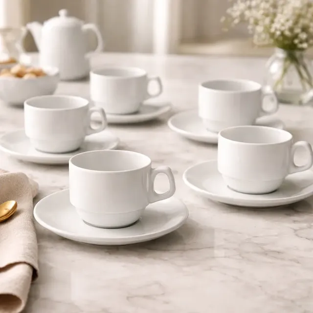 Jogo de 6 Xícaras de Chá Porcelana Empilhável Hotel 220ml — Oxford