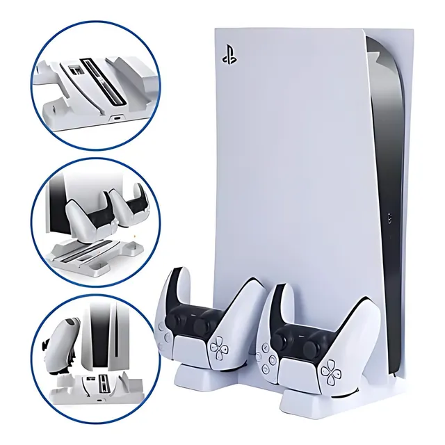 Base: enfriador Ps5, refrigeración, soporte, cargador, 2 controles, color: blanco