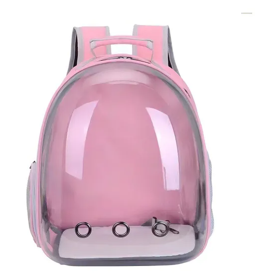 Mochila Pet de transporte pet visão 360 panoramica gato cão cor rosa