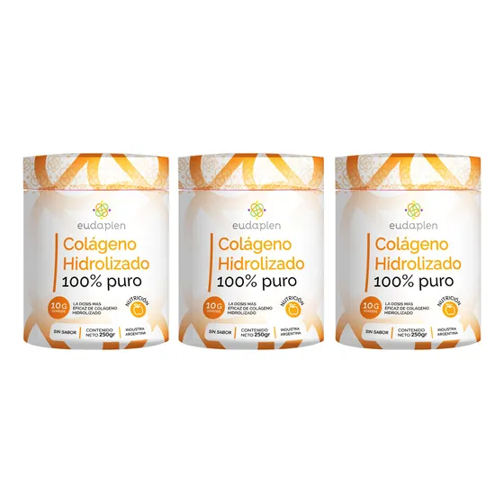 Eudaplen Kit X3 Colágeno Hidrolizado 100% Puro 250g 6c