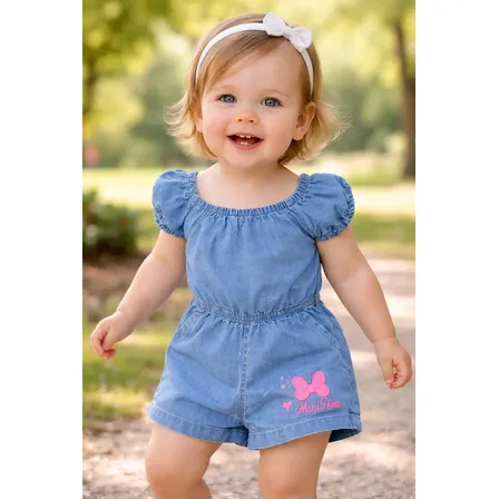 Macacão Jardineira Jeans Short Bebê Menina Infantil