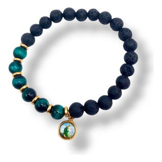 Pulsera Elástica De San Judas Tadeo Con Piedra Volcanica Pulsera Elástica De San Judas Tadeo Con Piedra Volcanica