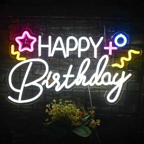 Feliz Cumpleaño Letrero Neon Señal Para Telon Fondo Luz Led