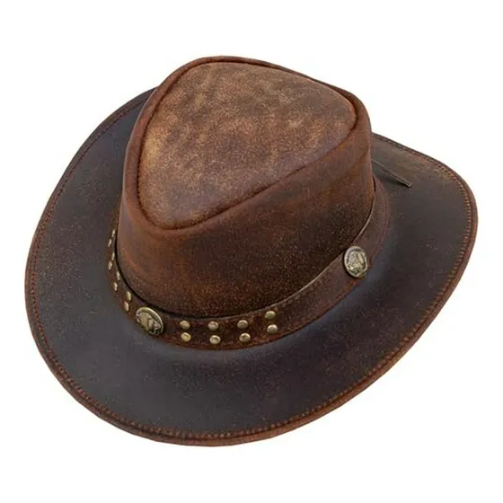 Sombrero De Cuero Estilo Australiano Con Ala Ancha, Marrón