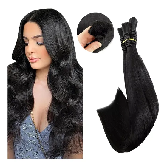 100% Extensiones De Cabello Humano Natural Indio 50g 55cm 10a-color 1b (negro Natural)