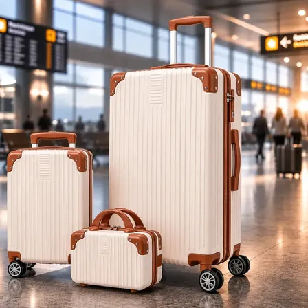 Kit Malas Viagem Bordo 10kg + Mala 23kg + Frasqueira Rígida Bege