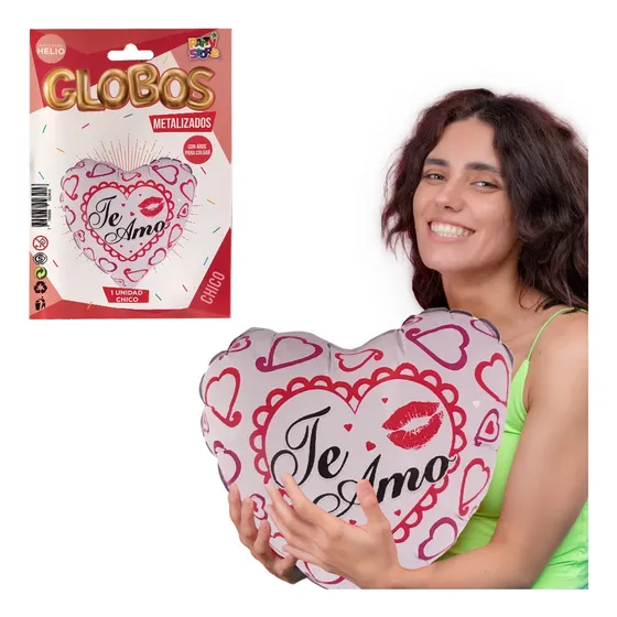 Globo Forma Metalizado Corazon Te Amo Apto Helio