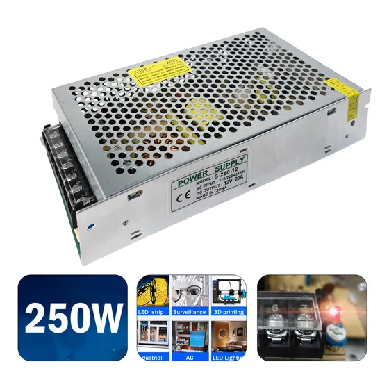 Fuente De Poder Aspor S-250-12 250w 12v Convertidor 110/220v Transformador Cintas Led Camaras Conversor De Voltaje Profesional Switching Inversor Energy Supply Conmutada Regulable Para Interiores