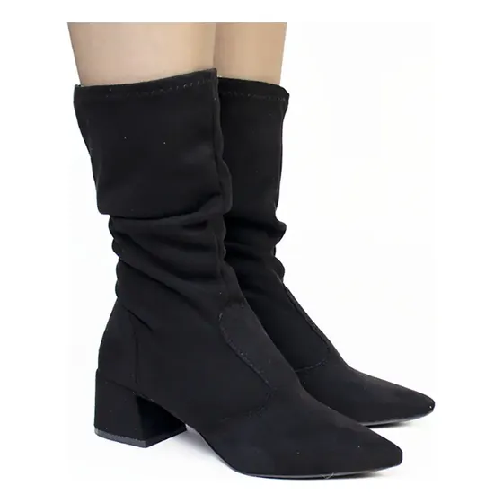 Bota Feminina Cano Médio Salto Bloco Stretch Camurça Ac