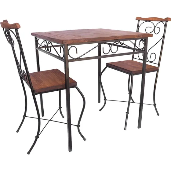 Jogo Mesa 70x70 Quadrada Com 2 Banquetas Madeira Ferro Rusti Acabamento Da Estrutura Pintura Eletrostática Cor Preto